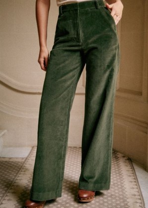 Sezane Matheo Trousers in Dark Green ~ women’s cord suit trouser ~ womens corduroy clothing