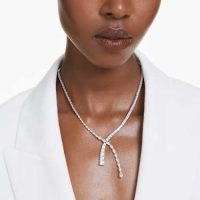 SWAROVSKI Matrix Y necklace Mixed cuts, White, Rhodium plated – luxe crystal necklaces