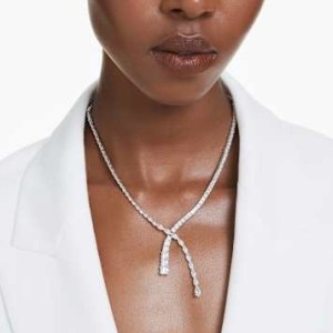 SWAROVSKI Matrix Y necklace Mixed cuts, White, Rhodium plated – luxe crystal necklaces