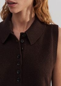 ME and EM Merino Cashmere Layering Vest + Collar Warm Chocolate ~ women’s dark brown knitted vests with detachable collars ~ collared tank ~ half button up tanks