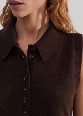 ME and EM Merino Cashmere Layering Vest + Collar Warm Chocolate ~ women’s dark brown knitted vests with detachable collars ~ collared tank ~ half button up tanks