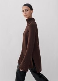 me and em Merino Cashmere Oversized Longline Jumper in Chocolate / womens dark brown high neck jumpers / luxe relaxed fit sweater