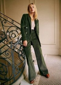 Sezane Michele Jacket in Dark Green ~ women’s longline corduroy suit jackets ~ womens cord vintage inspired clothing