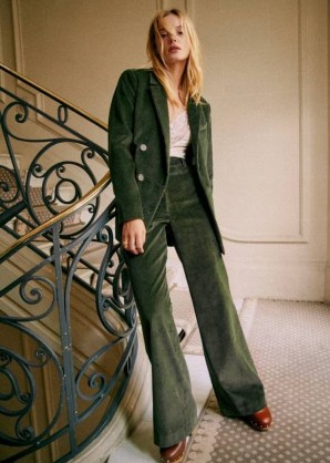 Sezane Michele Jacket in Dark Green ~ women’s longline corduroy suit jackets ~ womens cord vintage inspired clothing