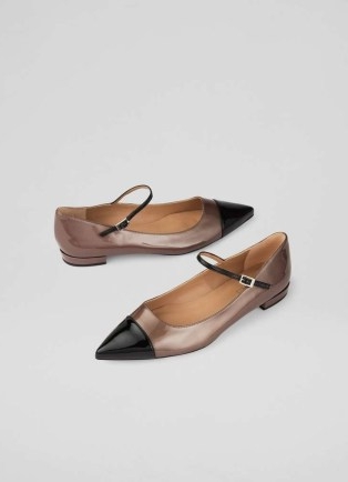 L.K. BENNETT Monty Taupe Toe Cap Flat ~ luxe metallic leather flats