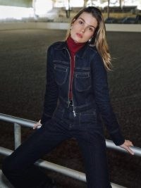 Reformation Fiona Cropped Denim Jacket in Ondine ~ sustainable clothing ~ womens dark blue collared zip up jackets