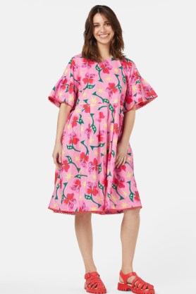 gorman Peruvian Lily Smock Dress ~ pink floral frill sleeve dresses