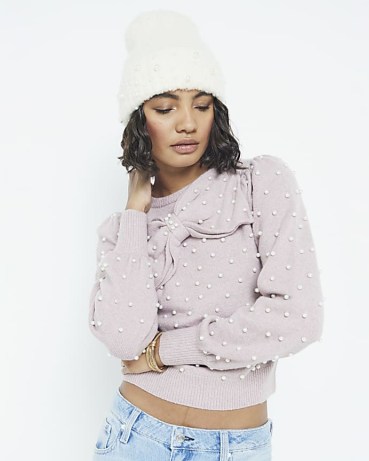 RIVER ISLAND Pink Bow Pearl Jumper ~ fashionable cropped jumpers