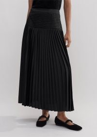 ME and EM Pleated Evening Skirt in Black | beaded satin twill maxi skirt