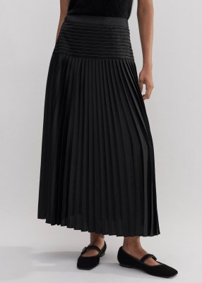 ME and EM Pleated Evening Skirt in Black | beaded satin twill maxi skirt