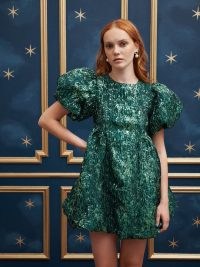 sister jane Potion Jacquard Mini Dress in Spruce Green ~ metallic puff sleeve party dresses ~ Before Midnight