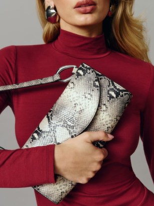 Reformation Philomena Shoulder Bag in Python | glamorous snake embossed leather bags | animal print baguette style handbag