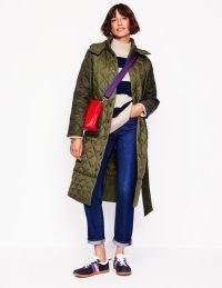 Boden Quilted Belted Coat in Khaki | women’s padded tonal green winter coats