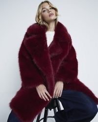 River Island Red Faux Fur Mid Length Coat ~ glamorous luxe style coats ~ fluffy winter outerwear