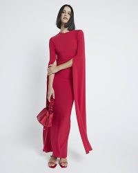 RIVER ISLAND Red Flared Split Sleeve Maxi Dress ~ fitted evening fashion ~ slit sleeved occasion dresses