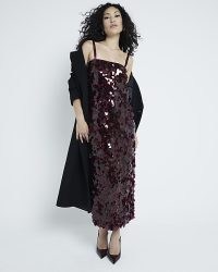 RIVER ISLAND Red Sequin Strappy Slip Dress ~ sequinned shoulder strap party dresses ~ glittering evening occasion fashion