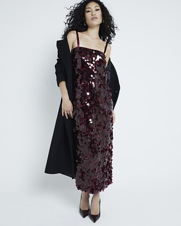 RIVER ISLAND Red Sequin Strappy Slip Dress ~ sequinned shoulder strap party dresses ~ glittering evening occasion fashion