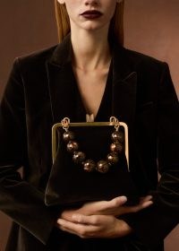 ME and EM Resin Handle Bag in Double Espresso | vintage style bags | luxury velvet retro inspired handbag