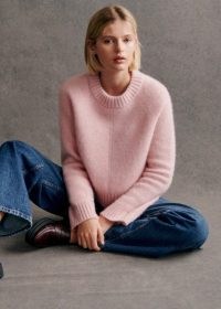 Sezane Sama Jumper in Light Pink ~ women’s soft feel round neck jumpers