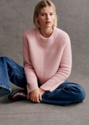 Sezane Sama Jumper in Light Pink ~ women’s soft feel round neck jumpers