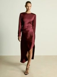 Reiss Satin Asymmetric Draped Maxi Dress in Burgundy | chic silky party dresses