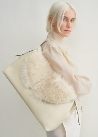 TOTEME Shearling bag in ecru ~ luxe large off white leather shouler bags