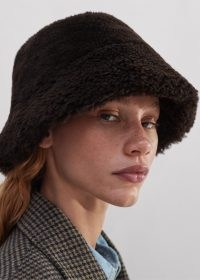 ME and EM Shearling Bucket Hat in Chocolate | luxe dark brown short brim hats | chic winter accessories