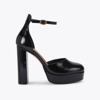 Kurt Geiger London shoreditch platform court heel in Black – leather ankle strap platforms – classic 70s style high block heeled shoes