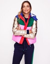 Short Puffer Coat Multi / womens colour block winter jacket with metallic sleeves / women’s short padded multicolored coats