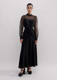 ME AND EM Silk Organza Lace Maxi Dress in Black – ladylike vintage style occasion dresses – feminine evening event clothing – semi sheer romance inspired fashion