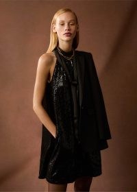 ME and EM Silk-Blend Sequin Short Swing Dress + Tie in Black | sequinned LBD | women’s sequined halterneck party dresses