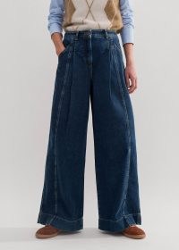 ME and EM Soft Denim Pleated Pant in Mid Wash | women’s blue relaxed fit wide leg jeans