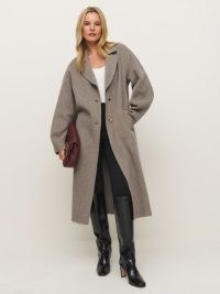 Reformation Wyatt Double-faced Coat in Stone – chic longline winter coats – luxe outerwear