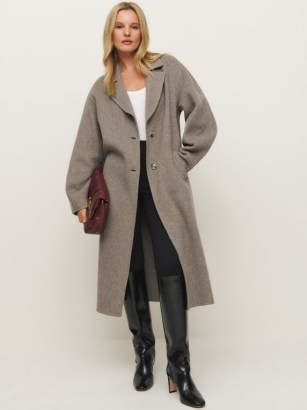 Reformation Wyatt Double-faced Coat in Stone – chic longline winter coats – luxe outerwear