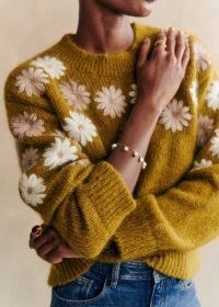 Sezane Suzon Jumper in Olive green ~ round neck relaxed fit floral jumpers