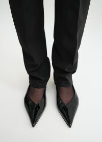 TOTEME The Patent Asymmetric Ballerina black ~ glossy leather sharp pointed toe flats with asymmetrical vamp