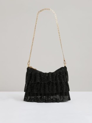 Reiss Rara Tiered Crystal Embellished Shoulder Bag in Black | sparkly layered evening bags