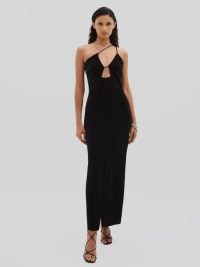 Touch Me Dress Undress Code Plunge-Neck Velvet Maxi Dress | strappy plunging cut out dresses