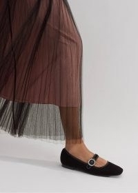 ME and EM Velvet Square Toe Ballerina Flat in Double Espresso | luxe crystal buckle ballerinas | luxury plush evening flats