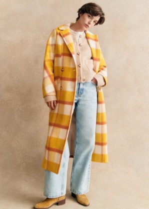 Sezane Viktor Coat in Carlton check ~ women’s checked wool blend longline coats