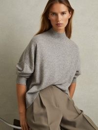 Reiss Alicia Wool Blend Funnel Neck Jumper in Grey Marl