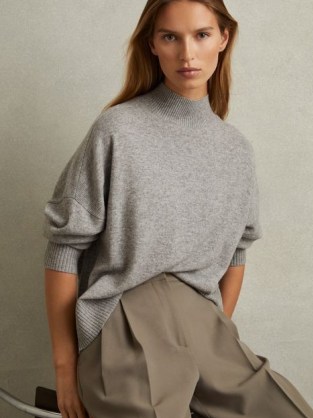 Reiss Alicia Wool Blend Funnel Neck Jumper in Grey Marl