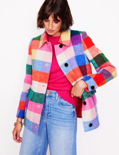 Boden Wool Check Coat in Multi Check / short multicoloured ckecked coats