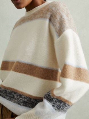 Reiss Willow Wool-Cashmere Fuzzy Striped Jumper in Ivory / Blue | women’s luxe style jumpers