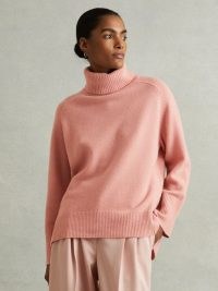 Reiss Eliza Wool-Cashmere Roll-Neck Jumper in Soft Pink | women’s luxe style high neck jumpers