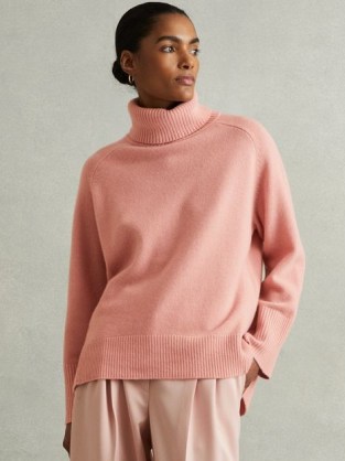 Reiss Eliza Wool-Cashmere Roll-Neck Jumper in Soft Pink | women’s luxe style high neck jumpers