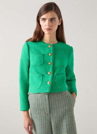 L.K. BENNETT Alexa Bright Green Tweed Jacket ~ women’s smart textured jackets