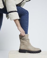 RIVER ISLAND Beige Chunky Ankle Boot ~ women’s casual winter boots