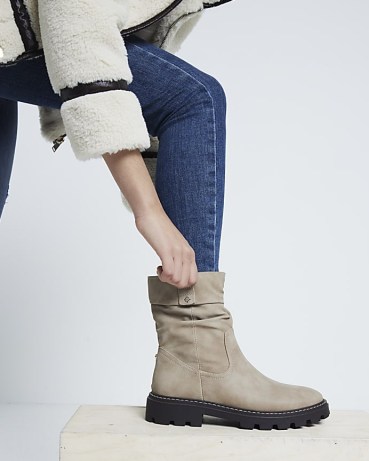 RIVER ISLAND Beige Chunky Ankle Boot ~ women’s casual winter boots