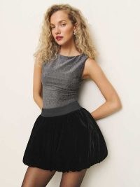 Reformation Brynn Velvet Skirt in Black – mini bubble skirts